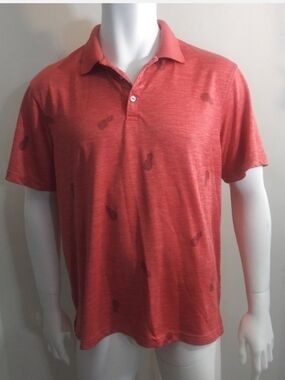 Hagger Men's Orange Polo Shirt with Pineapple Print, Large